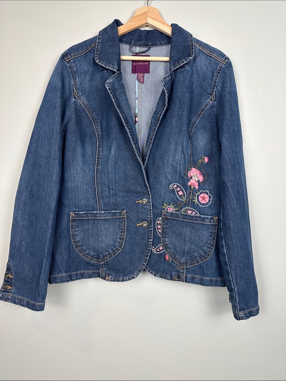 Gloria Vanderbilt floral embroidered denim jacket, Paisley boho cottagecore fall